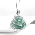 Fortune Jewel Laughing Buddha Natural Jade Luck Abundance Titanium Steel Chain Necklace Pendant Fortune Jewel