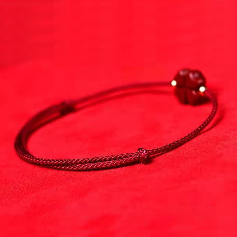 Fortune Jewel Natural Cinnabar Four Leaf Clover Blessing Red String Bracelet Anklet