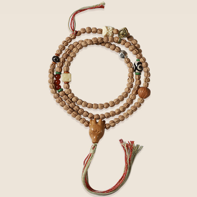 Fortune Jewel 108 Beads Bodhi Seed Red Agate Deer Head Wisdom Mala Bracelet