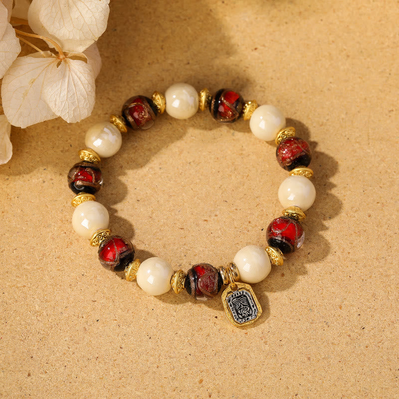 Fortune Jewel Tibetan Zakiram Goddess of Wealth Charm Liuli Glass Incense Ash Porcelain Bead Protection Bracelet