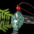 Fortune Jewel Natural Green Jade Nine Tailed Fox Luck Necklace Pendant