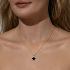 Lucky Four Leaf Clover Zircon Necklace - Classic Black Design