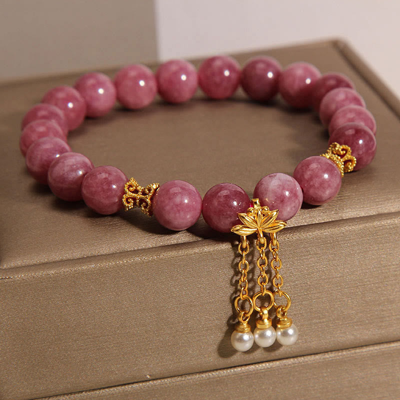 Fortune Jewel Pink Tourmaline Lotus Flower Positive Bracelet