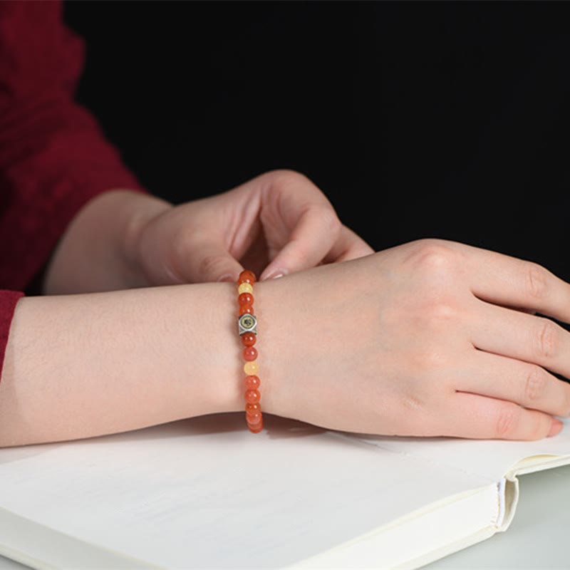 Fortune Jewel 925 Sterling Silver Chinese Zodiac Natal Buddha Amulet Red Agate Amber Self-acceptance Bracelet
