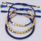 Fortune Jewel 3 PCS Tibetan Copper Beads Healing Protection Luck Bracelet Set