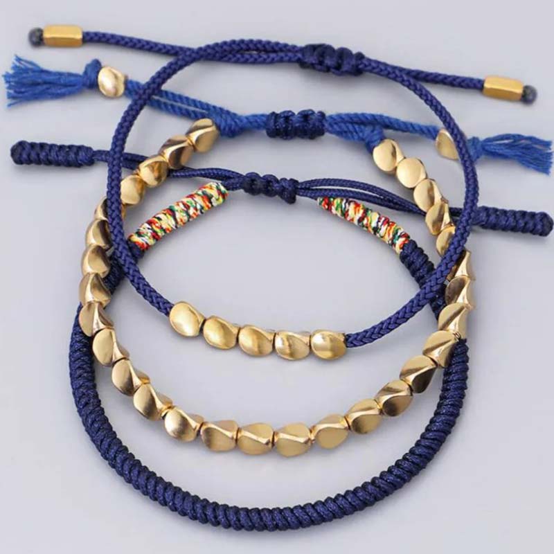 Fortune Jewel 3 PCS Tibetan Copper Beads Healing Protection Luck Bracelet Set