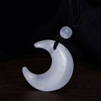 Fortune Jewel Natural Silver Sheen Obsidian Selenite Crystal Crescent Moon Yin Yang Couple Protection Necklace Pendant