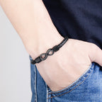 Fortune Jewel Endless Knot Titanium Steel Infinity Leather Weave Balance Bracelet