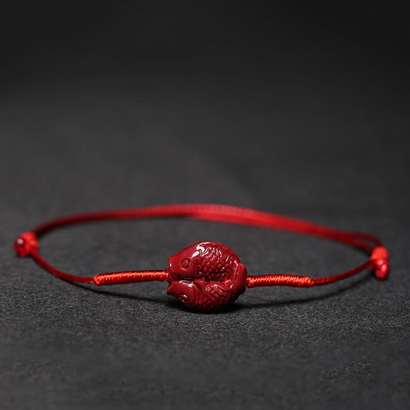 Fortune Jewel Handmade Plum Blossom Four Leaf Clover PiXiu Lotus Koi Fish Cinnabar Blessing Braid Bracelet