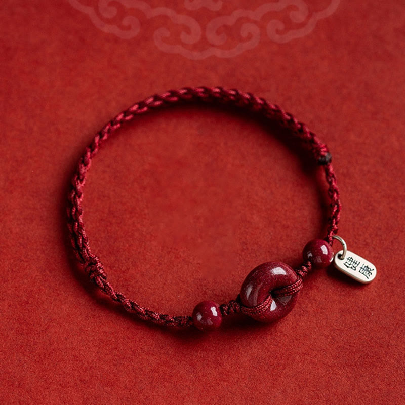 Fortune Jewel Handmade Cinnabar Peace Buckle Safe and Healthy Charm Blessing String Bracelet Anklet