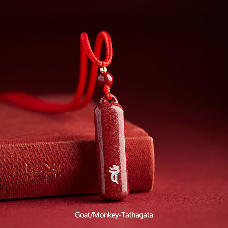 Fortune Jewel Chinese Zodiac Natal Buddha Cinnabar Amulet Protection String Necklace Pendant