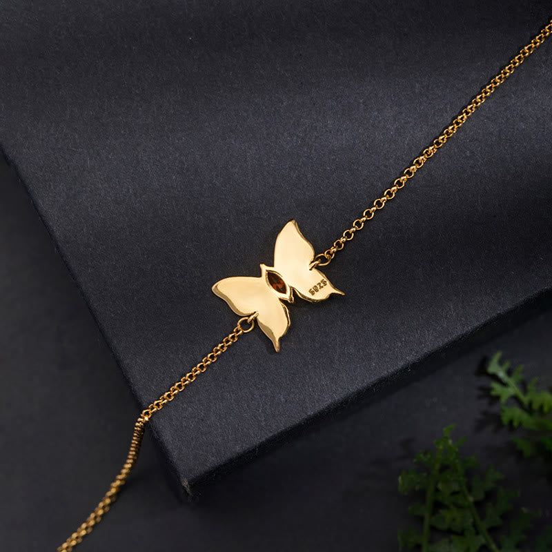 Fortune Jewel 925 Sterling Silver Butterfly Zircon Love Chain Bracelet