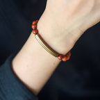 Fortune Jewel Red Jasper Moss Agate Black Obsidian Crystal Copper Peace Couple Bracelet