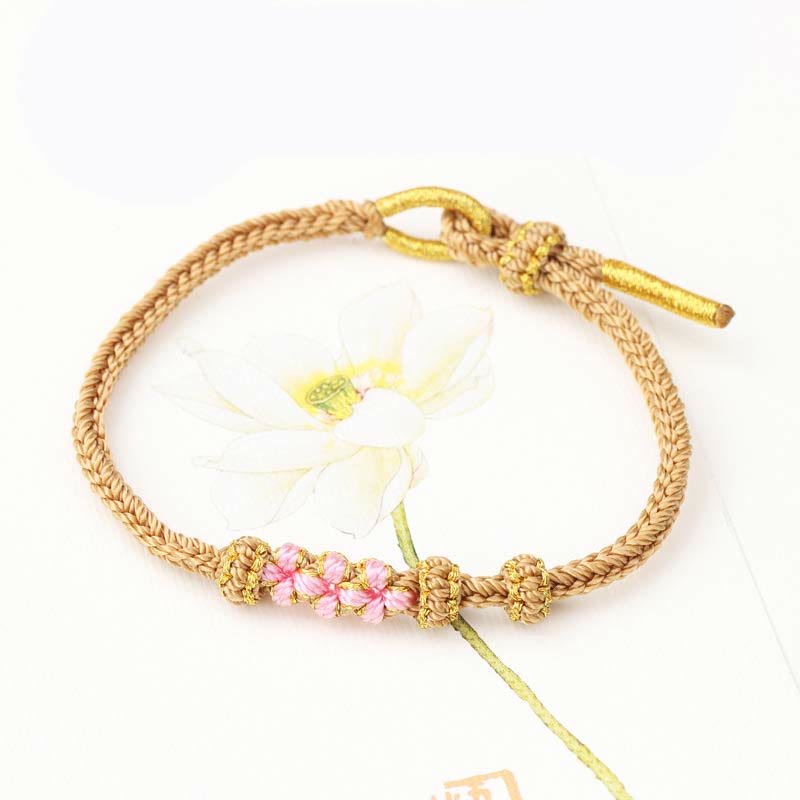 Fortune Jewel Handmade Three Peach Blossoms Luck Eight Strands Braided String Bracelet