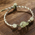Fortune Jewel Natural Hetian Jade Peace Buckle Luck Braided Bracelet
