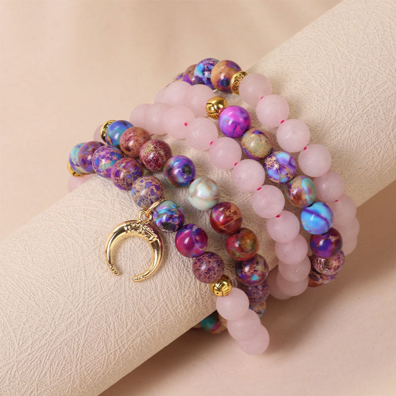 Fortune Jewel 108 Beads Miano Real Pink Crystal Mala Healing Bracelet