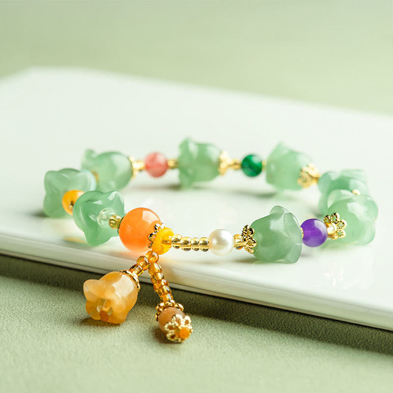 Fortune Jewel Green Aventurine Magnolia Flower Luck Bracelet