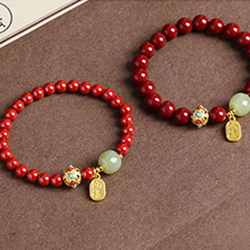 Fortune Jewel Cinnabar Green Aventurine Fortune Protection Charm Bracelet