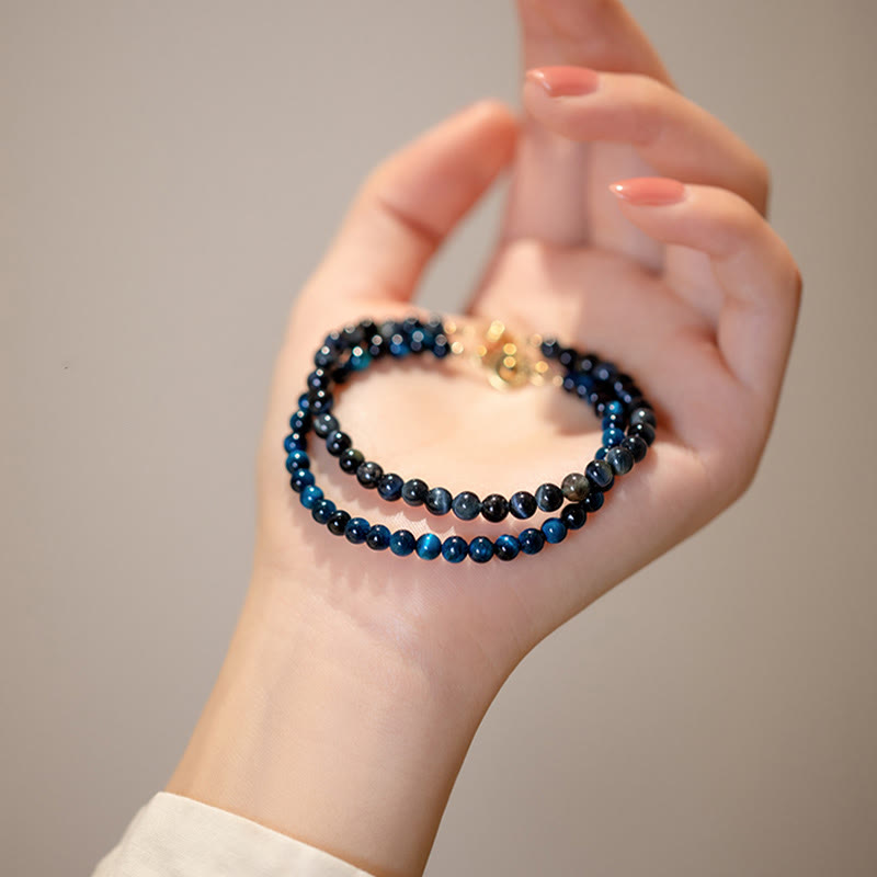 Fortune Jewel Natural Blue Tiger Eye Stone Protection Chain Bracelet
