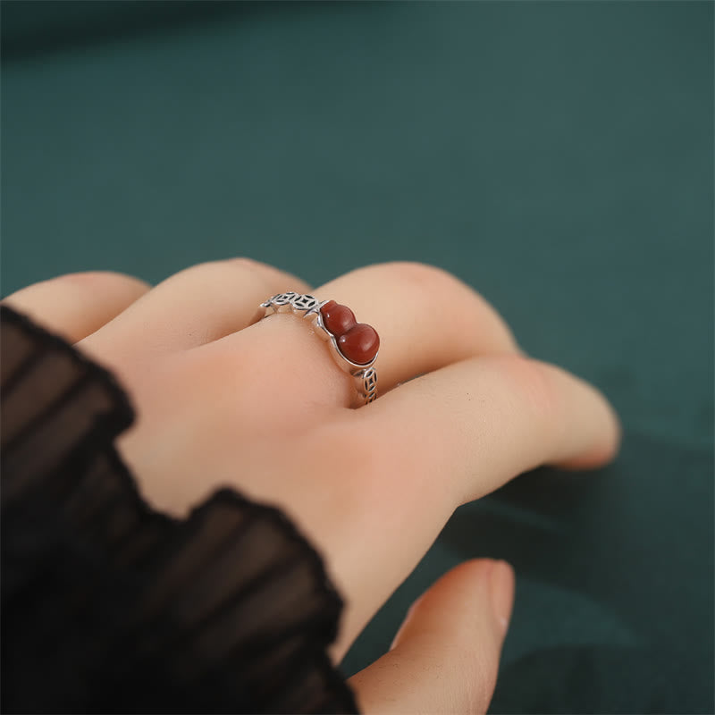 Fortune Jewel 925 Sterling Silver Red Agate Gourd Copper Coin Self-acceptance Ring