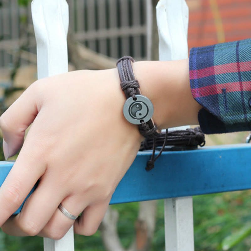 Fortune Jewel Retro Yin Yang Leather Harmony String Bracelet