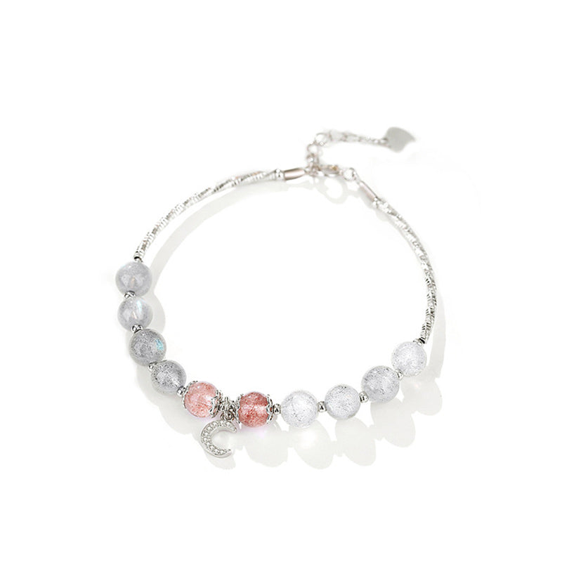 Fortune Jewel Strawberry Quartz Moonstone Luck Moon Charm Bracelet