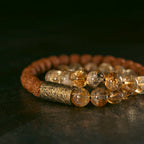 Fortune Jewel Natural Citrine Crystal Rudraksha Bodhi Seed Brass Bead Prosperity Double Wrap Bracelet