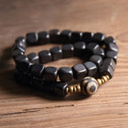 Fortune Jewel Ebony Wood Dzi Bead Copper Peace Couple Bracelet