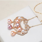 Fortune Jewel 18K Gold Plated Natural Pearl Chinese Lock Charm Sincerity Necklace Pendant