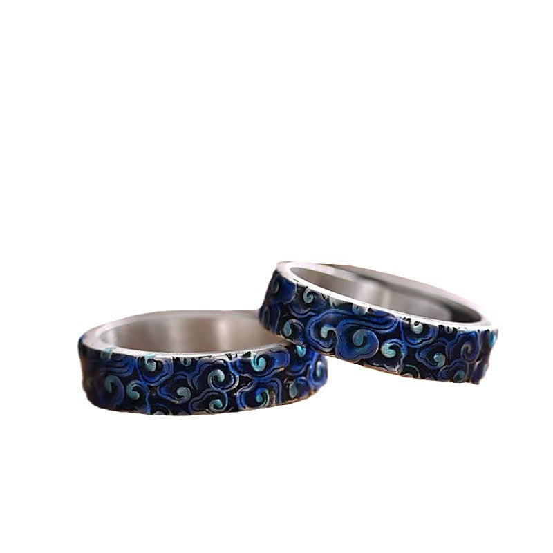 Fortune Jewel Blue Auspicious Clouds Design Healing Copper Adjustable Ring