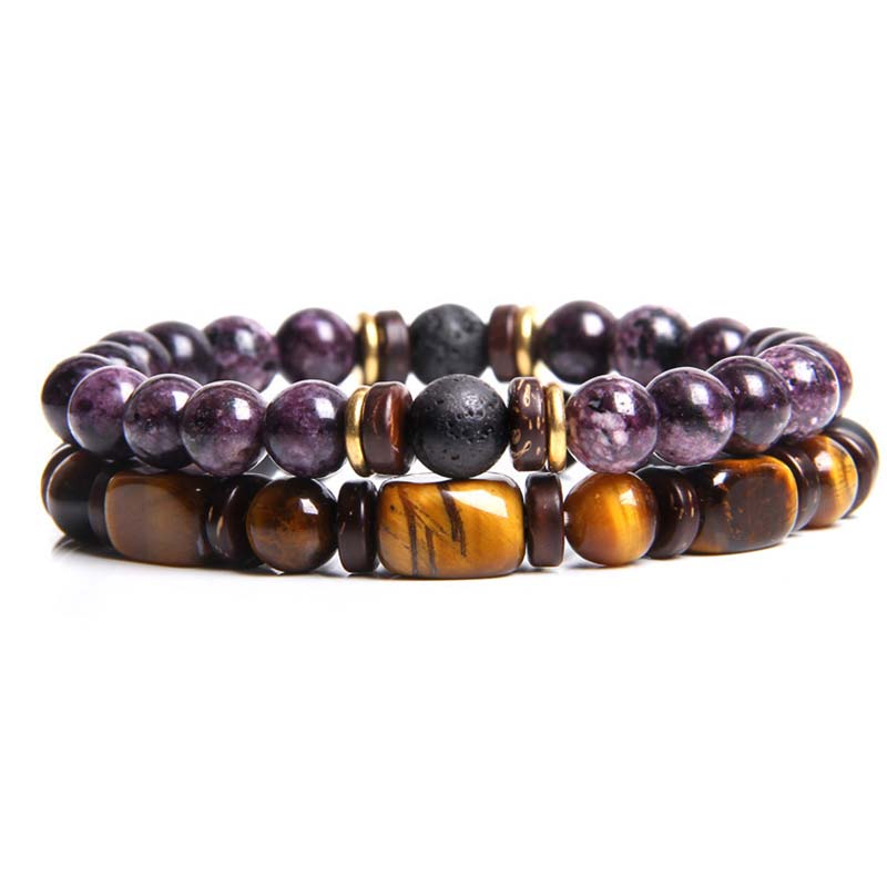 Fortune Jewel 2PCS Healing Crystal Emperor Stone Tiger Eye Bead Bracelet