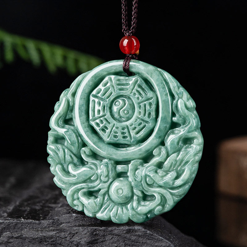 Fortune Jewel Dragon Jade Yin Yang Balance Necklace String Pendant Fortune Jewel