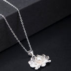 Fortune Jewel 925 Sterling Silver Lotus Flower Pearl Wealth Necklace Pendant Fortune Jewel