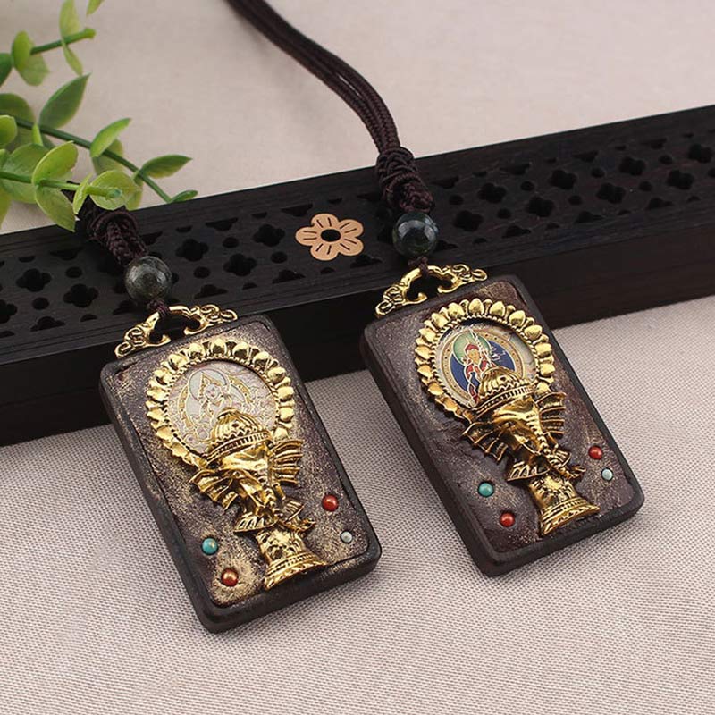Fortune Jewel Ebony Wood Elephant God of Fortune Buddha Blessing Necklace String Pendant