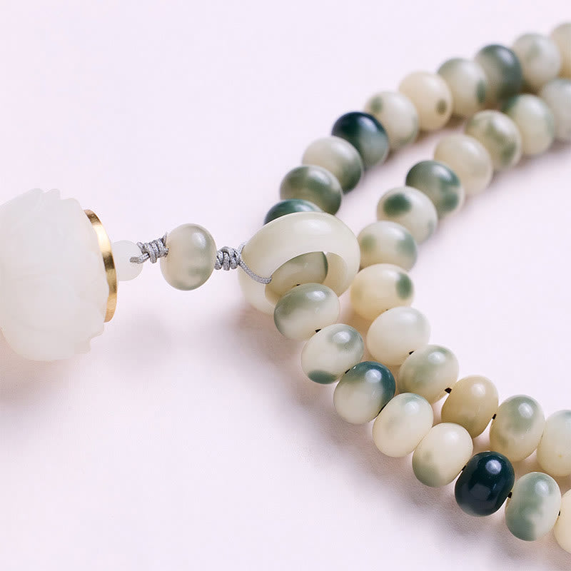 Fortune Jewel Natural 108 Mala Beads Bodhi Seed Lotus Engraved Wisdom Tassel Bracelet Fortune Jewel