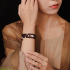 Fortune Jewel 925 Sterling Silver Natural Garnet Cat Eye Protection Triple Wrap Bracelet