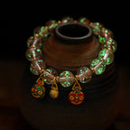 Fortune Jewel Gold Swallowing Beast Family Charm Luminous Fluorescent Liuli Glass Bead Success Bracelet