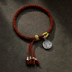 Fortune Jewel Handmade 925 Sterling Silver Five Directions Gods of Wealth Luck Protection String Braid Bracelet