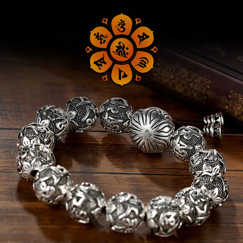 Fortune Jewel Tibetan Om Mani Padme Hum Carved Alloy Beads Amulet Bracelet