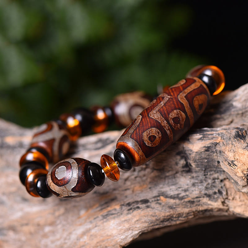 Fortune Jewel Tibetan Retro Natural Nine-Eye Dzi Bead Blessings Bracelet