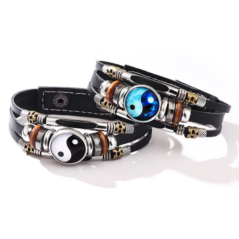 Fortune Jewel Yin Yang Leather Balance Bracelet