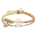 Fortune Jewel Handmade White Agate Peace Buckle Luck Happiness Protection Weave String Bracelet