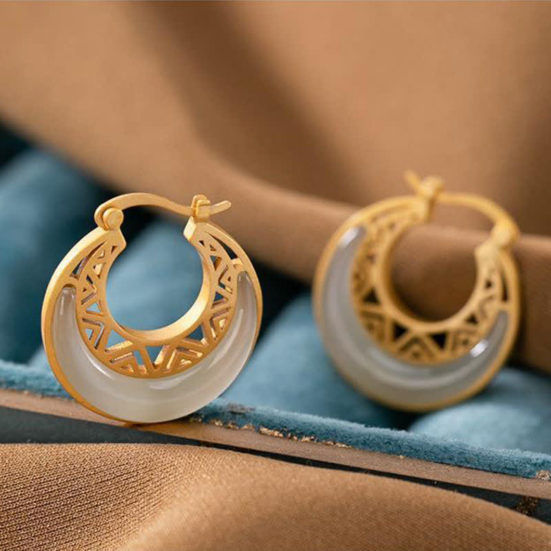 Fortune Jewel Crescent Moon Jade Prosperity Drop Earrings