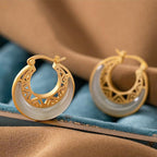 Fortune Jewel Crescent Moon Jade Prosperity Drop Earrings