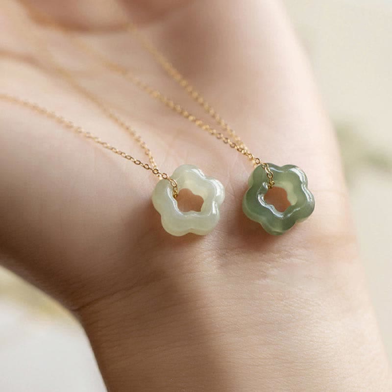 Fortune Jewel Dainty Hetian Jade Cyan Jade Luck Floral Charm Necklace Pendant