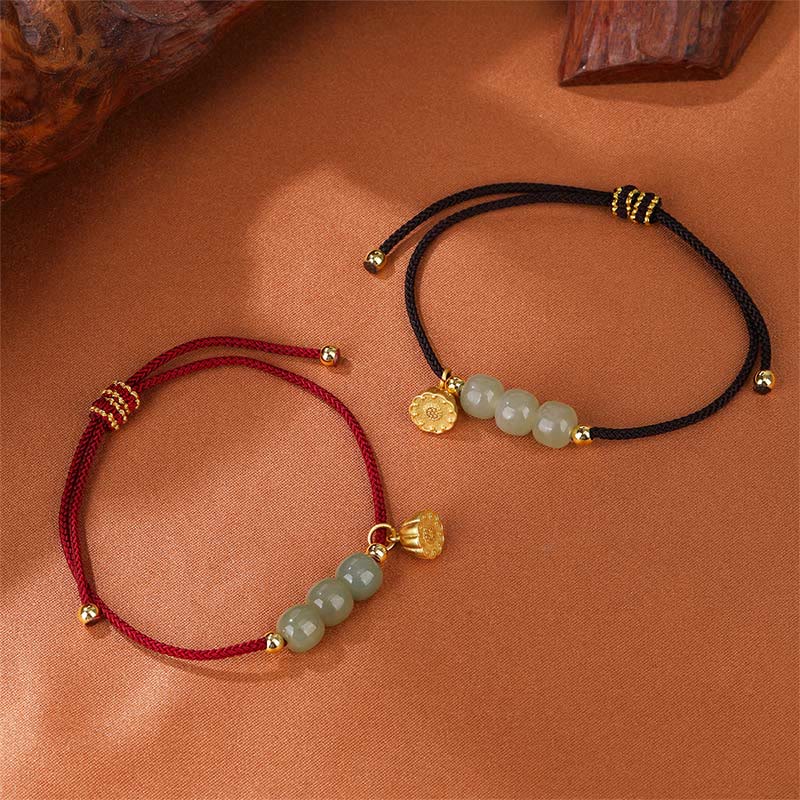 Fortune Jewel Handmade Hetian Jade Bead Lotus Pod Prosperity Luck Braided Bracelet