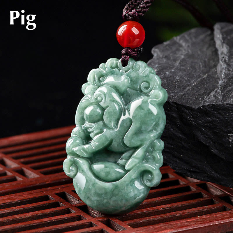 Buddha Stones Natural Jade 12 Chinese Zodiac Prosperity Necklace Pendant Fortune Jewel