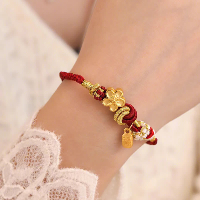 Fortune Jewel Peach Blossom Happiness Charm Luck Red String Bracelet