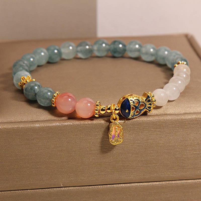 Fortune Jewel Jade Yanyuan Agate White Jade Koi Fish Scripture Charm Luck Bracelet