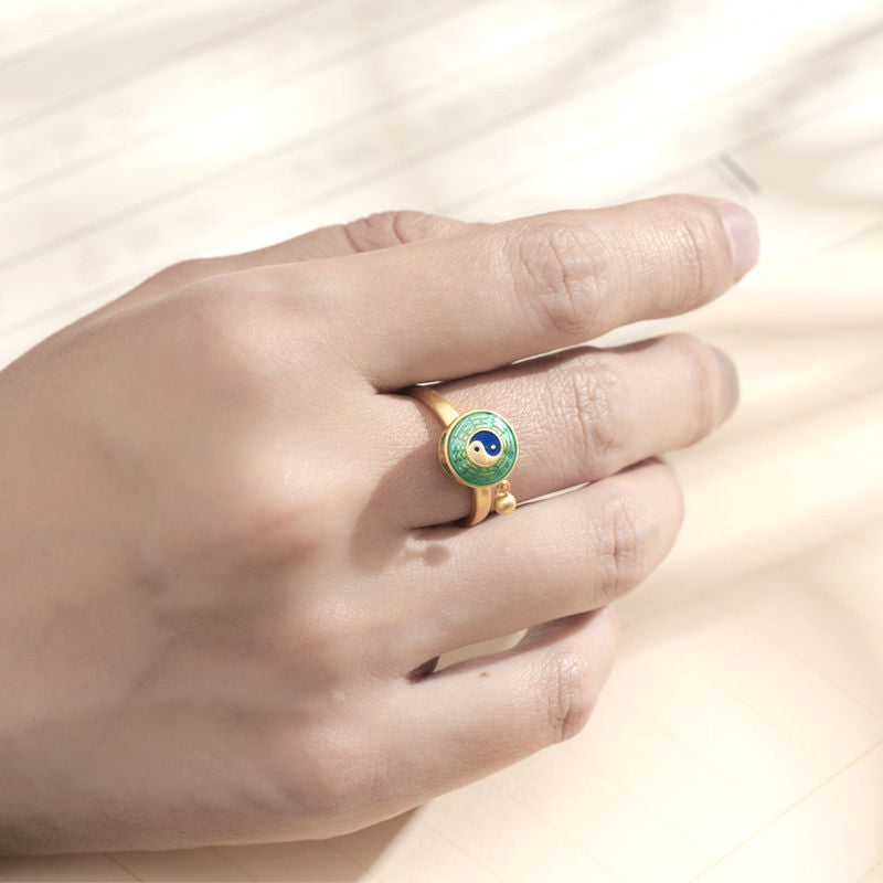 Yin Yang Copper Luck Wealth Rotatable Ring Fortune Jewel